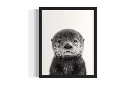 Sea Otter Animal Black And White Poster Art Print Living Room Wall Original Paint Artwork Decor