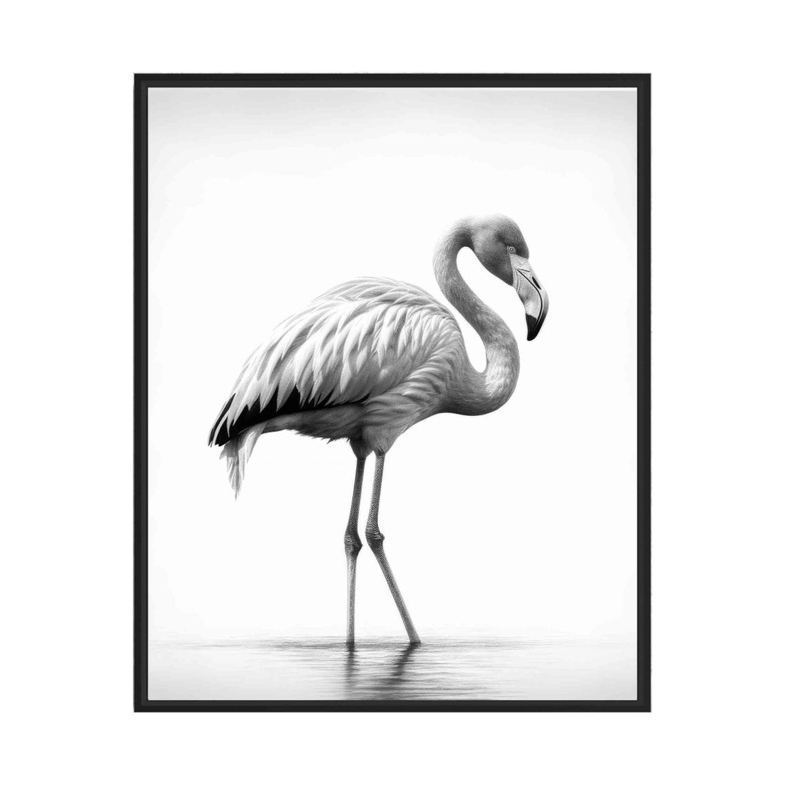 Flamingo Black and White Elegant Standing Bird Monochrome Art Poster