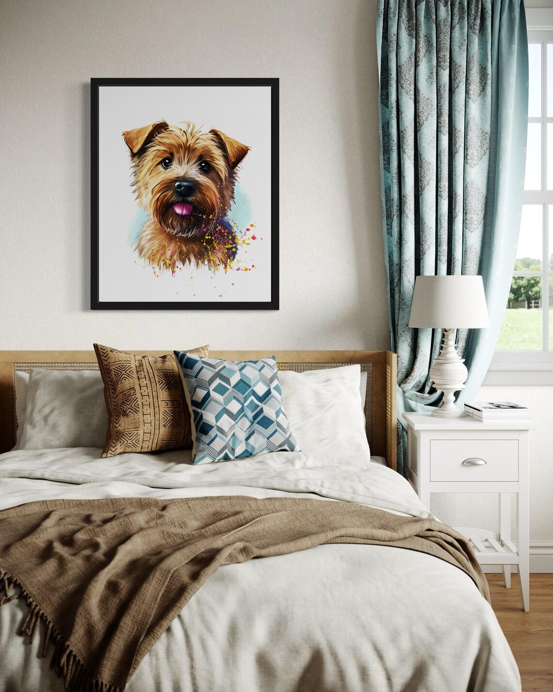 Happy Norfolk Terrier Tongue Out Golden Watercolor Portrait Poster - Image 4
