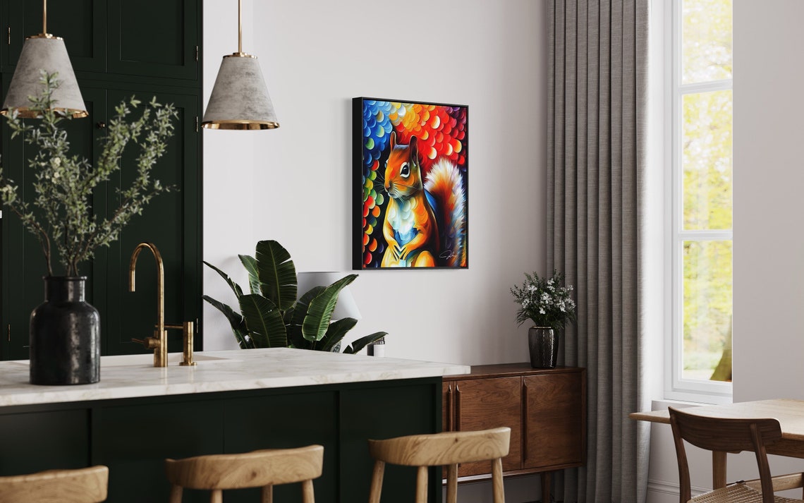 Red Squirrel Colorful Abstract Wildlife Oil Portrait Art Poster - Image 4