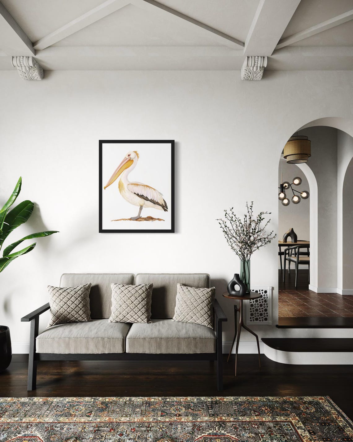 Graceful White Pelican Standing Tall Watercolor Style Bird Art Poster - Image 2
