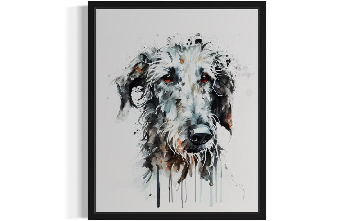 Scottish Deerhound Grey Shaggy Hound Watercolor Portrait Poster