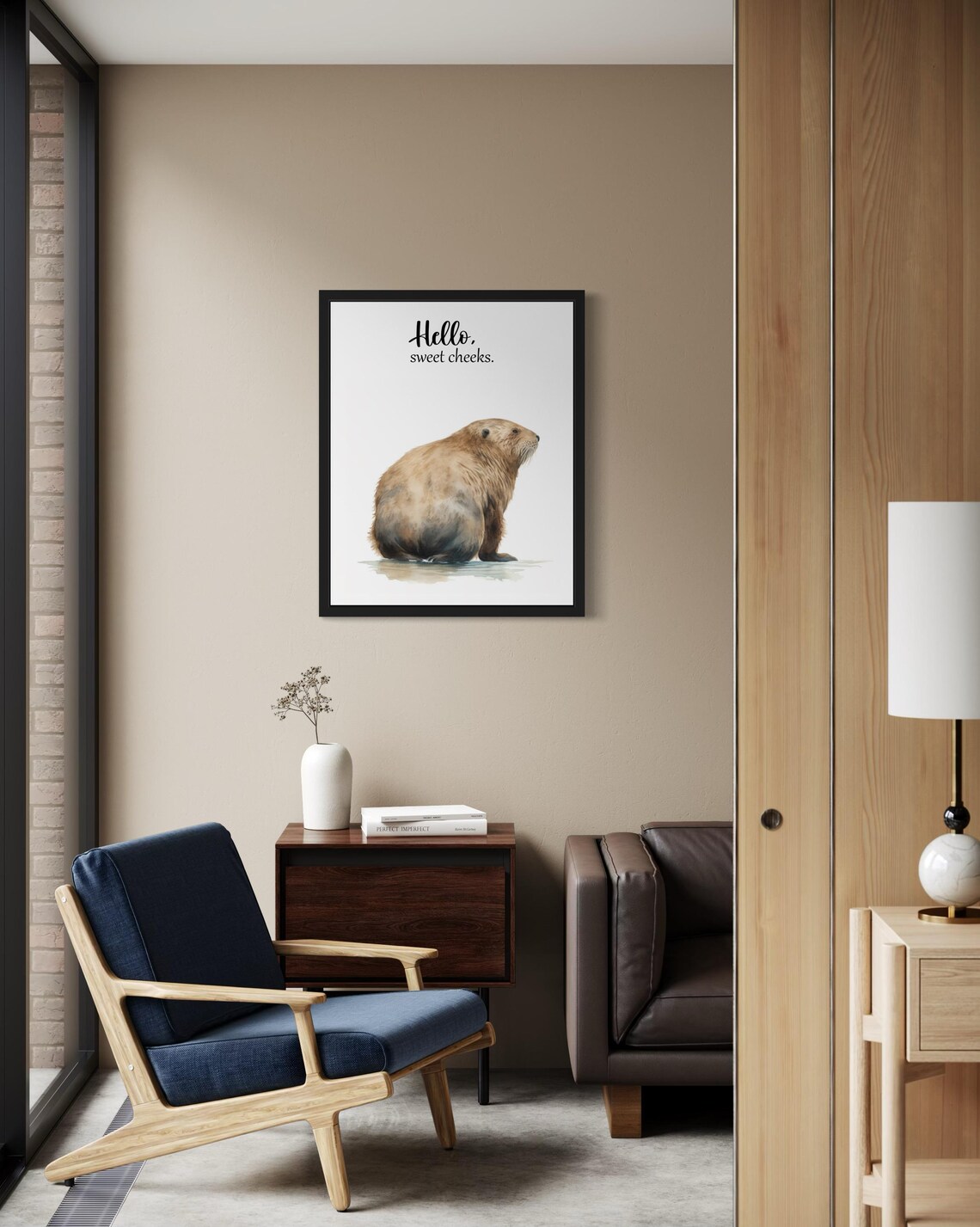 Hello Sweet Cheeks Sea Otter Watercolor Bathroom Humor Poster - Image 2