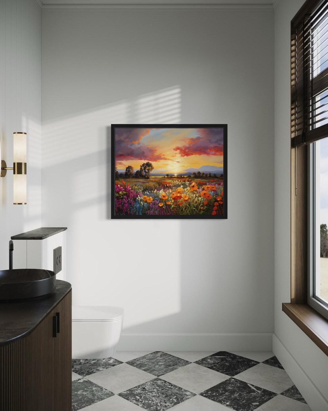 Wildflower Farm Garden Meadow Under Sunset Sky Painting Poster - Image 4