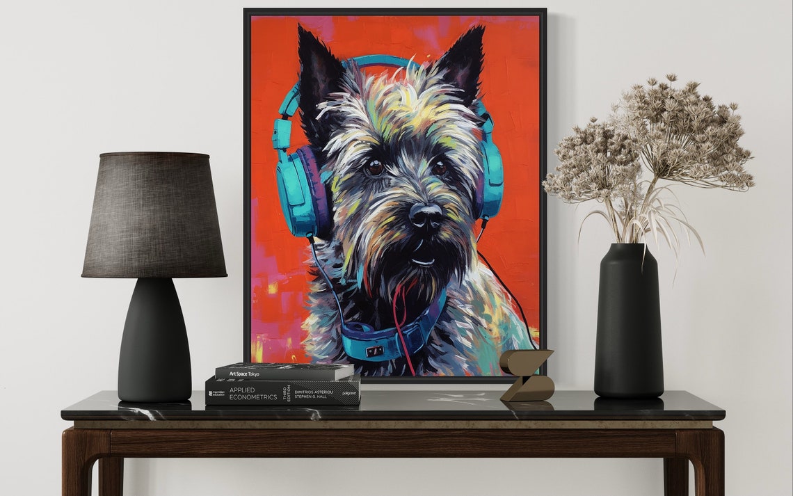 Cairn Terrier Wearing Headphones Colorful Pop Art Dog Poster - Image 3