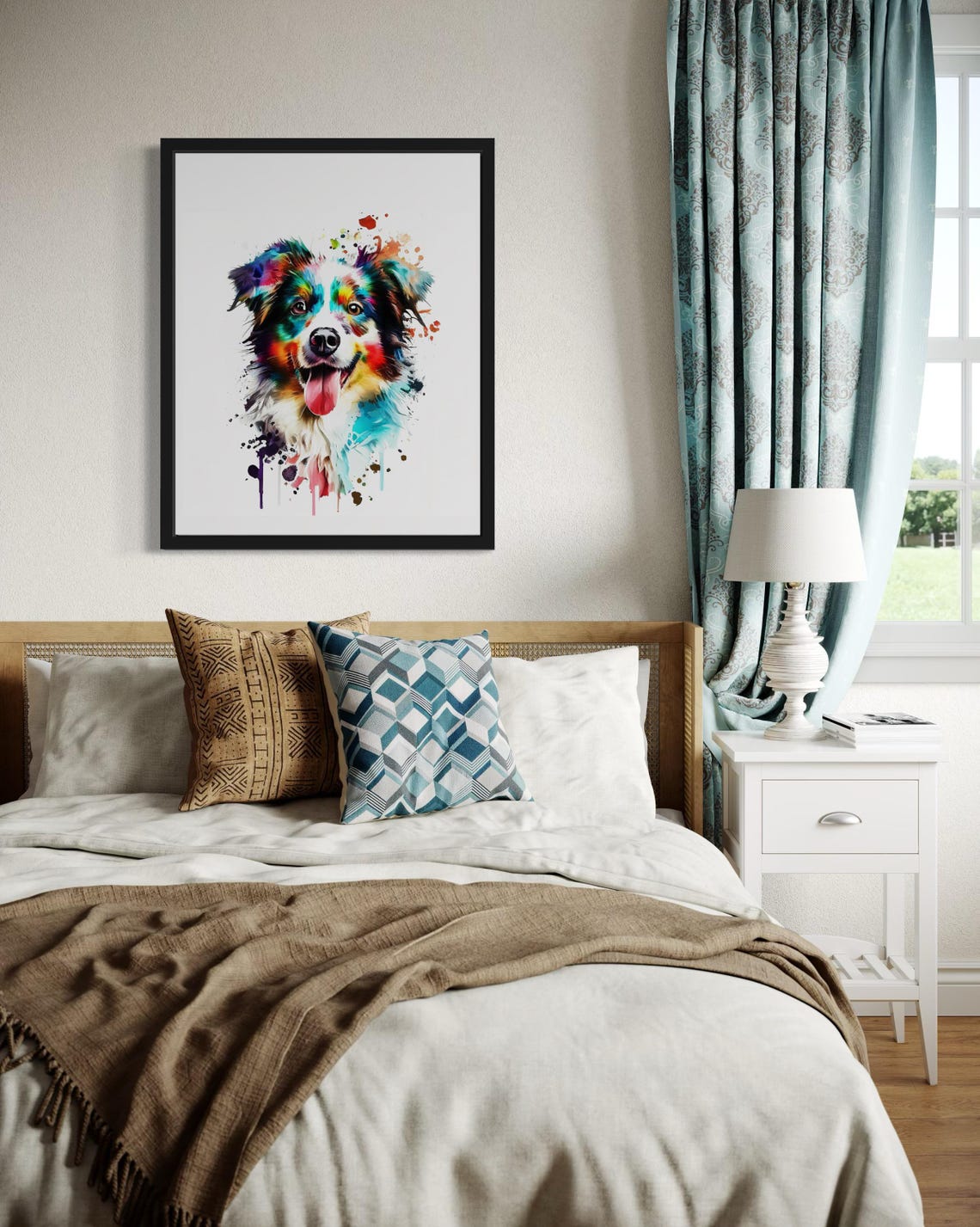 Australian Shepherd Rainbow Watercolor Splash Happy Art Poster - Image 2