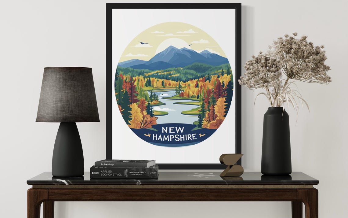 New Hampshire Autumn Foliage Over Mountain Lake Scene Poster - Image 3
