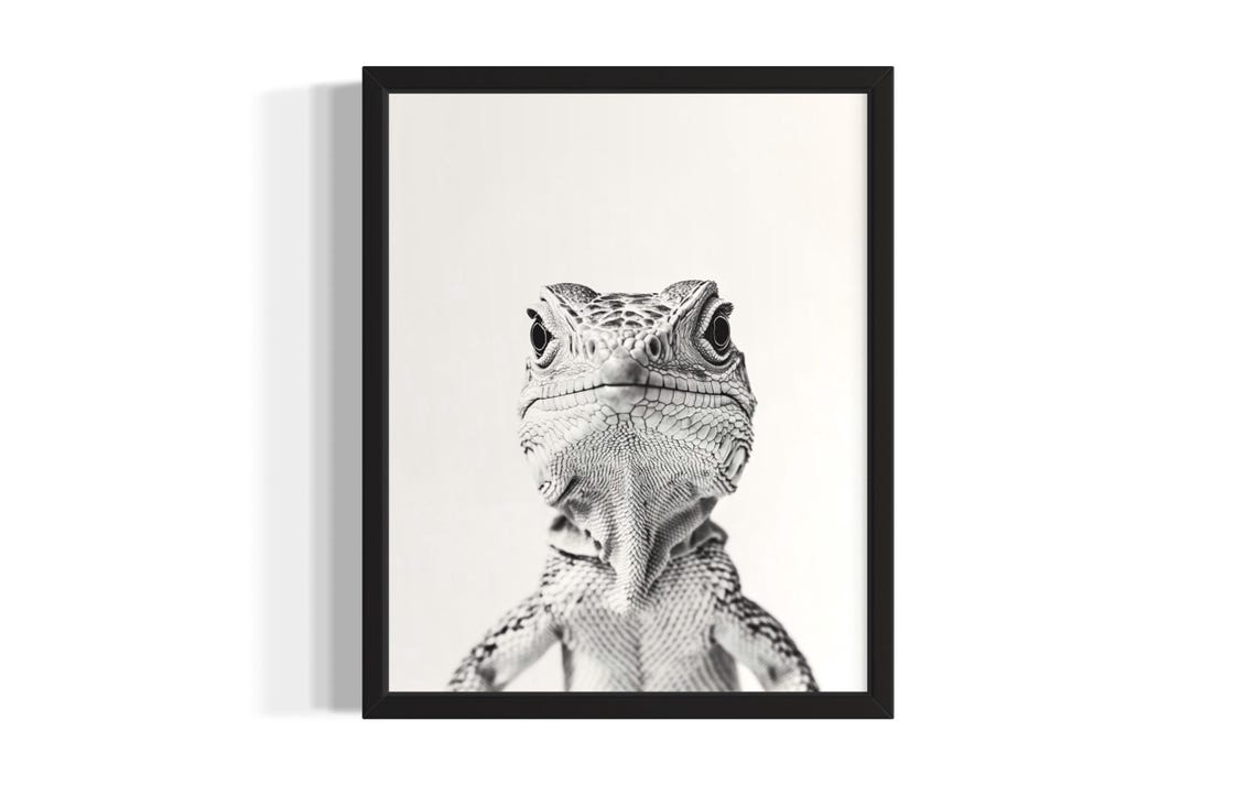 Iguana Black And White Close Up Portrait Reptile Wildlife Poster