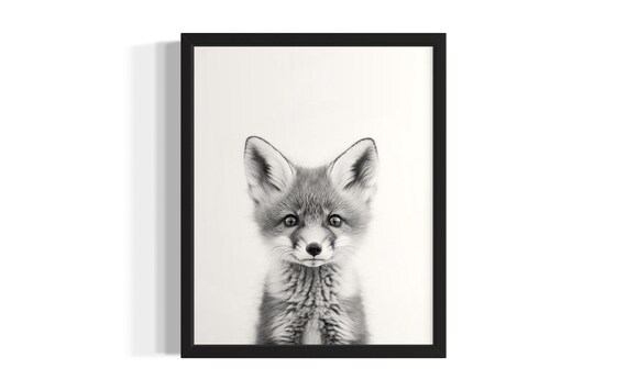Red Fox Animal Black And White Poster Art Print Living Room Wall Original Paint Artwork Decor