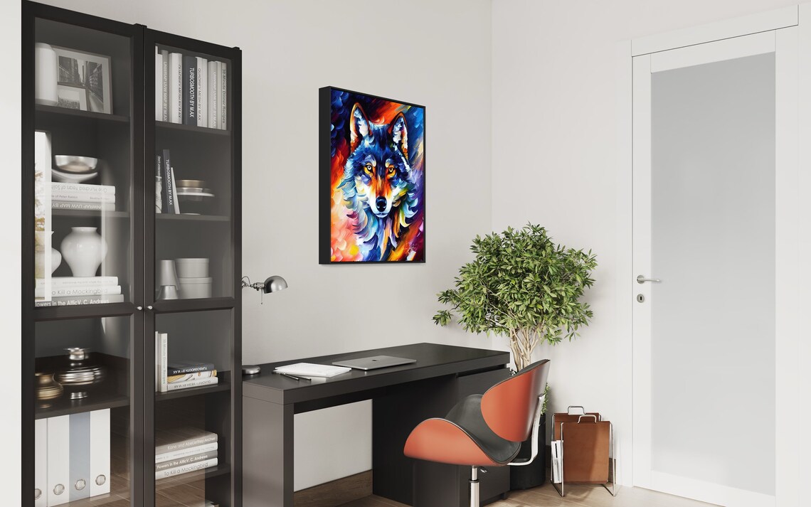 Vibrant Colorful Wolf Portrait Impasto Oil Painting Art Poster - Image 3