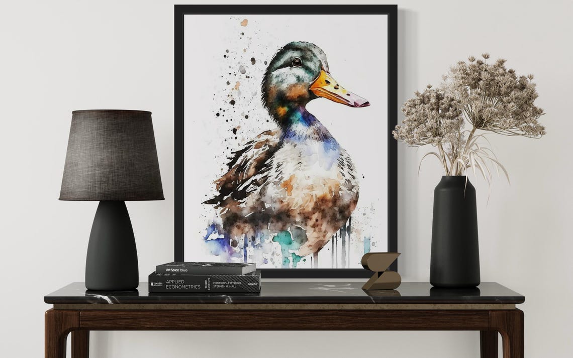 Brown Duck Watercolor Portrait With Paint Splash Detail Poster - Image 4