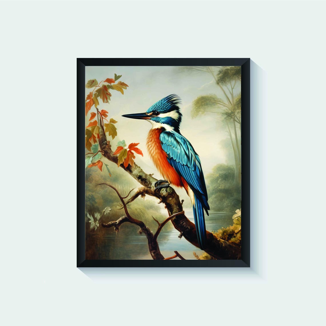 Kingfisher Over a Quiet River Vintage Bird Illustration Poster - Image 2