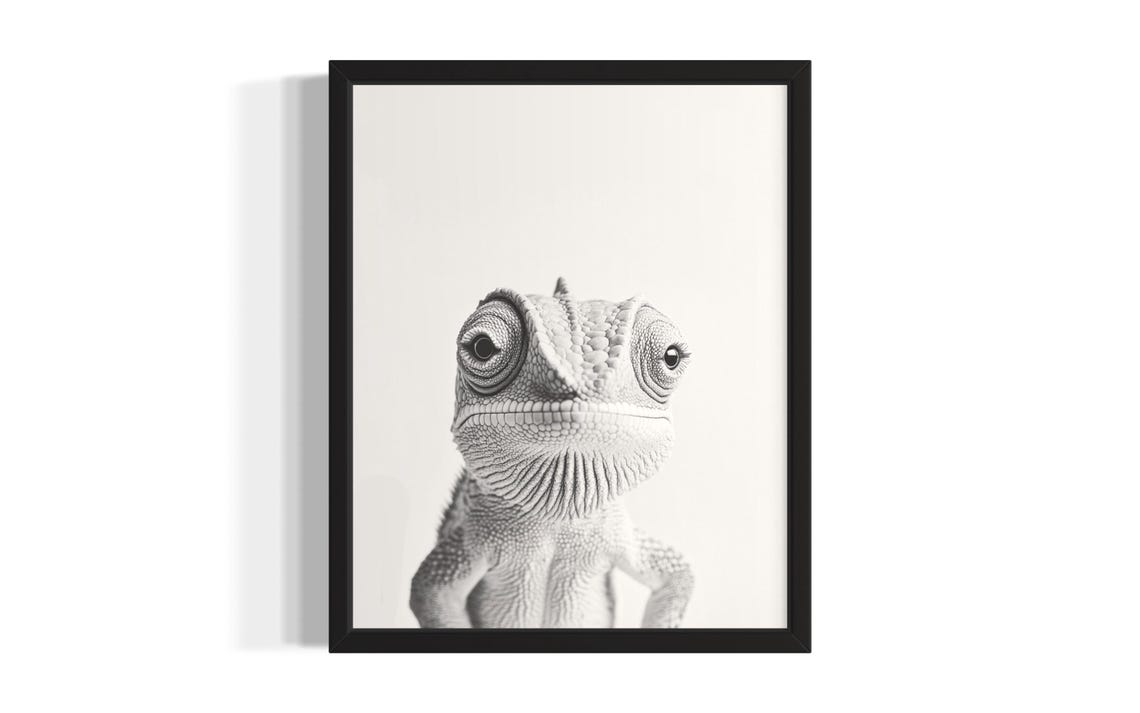 Chameleon Black And White Baby Animal Nursery Portrait Poster