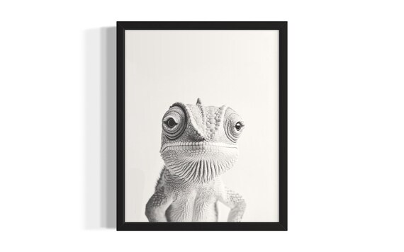 Chameleon Black And White Baby Animal Nursery Portrait Poster