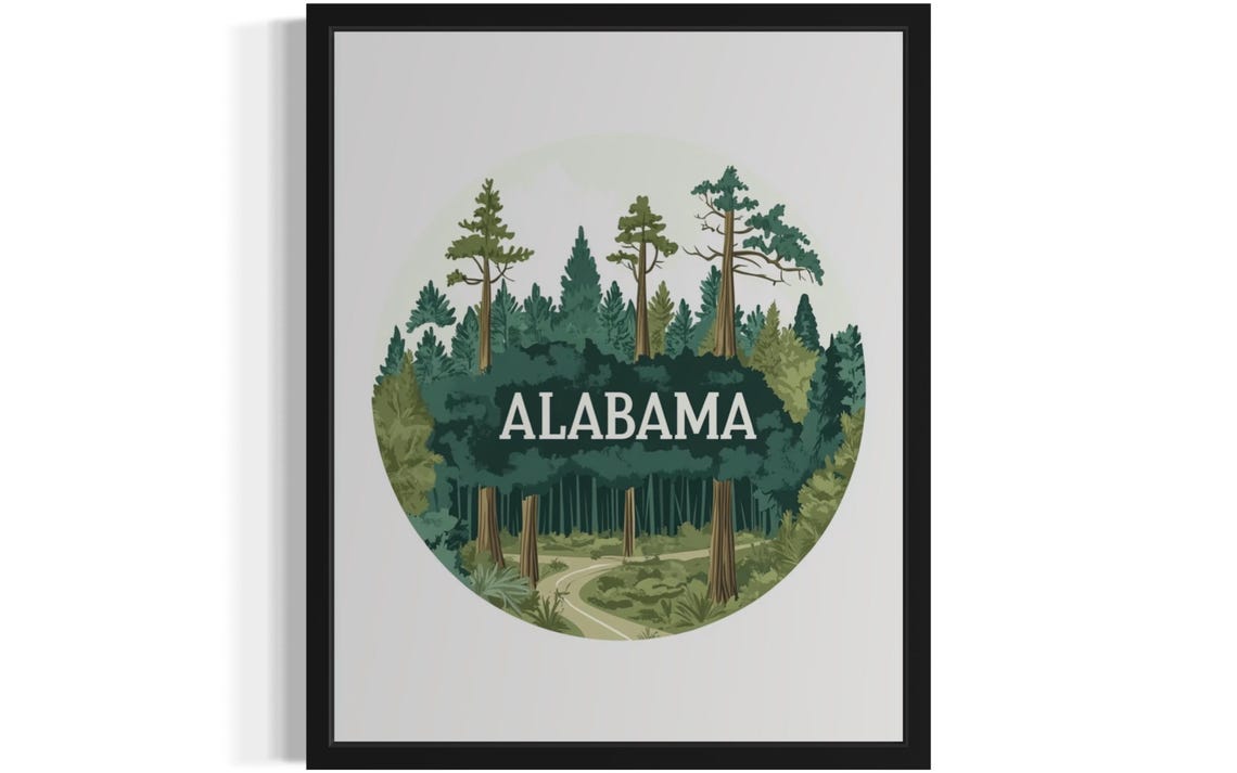 Alabama Towering Pine Forest Winding Path Scenic Circle Poster