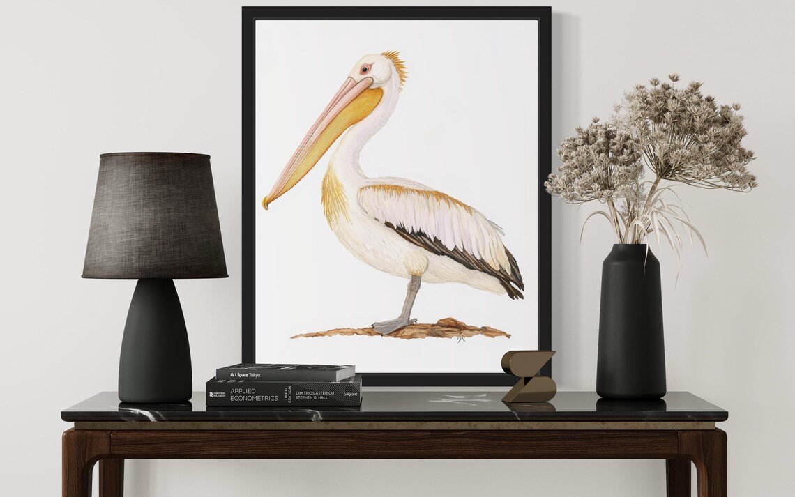 Graceful White Pelican Standing Tall Watercolor Style Bird Art Poster - Image 3