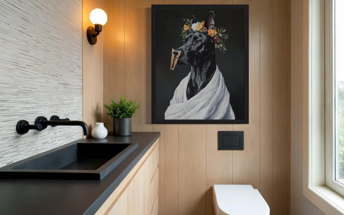 Black Great Dane Flower Crown Clothespin Funny Restroom Poster - Image 3