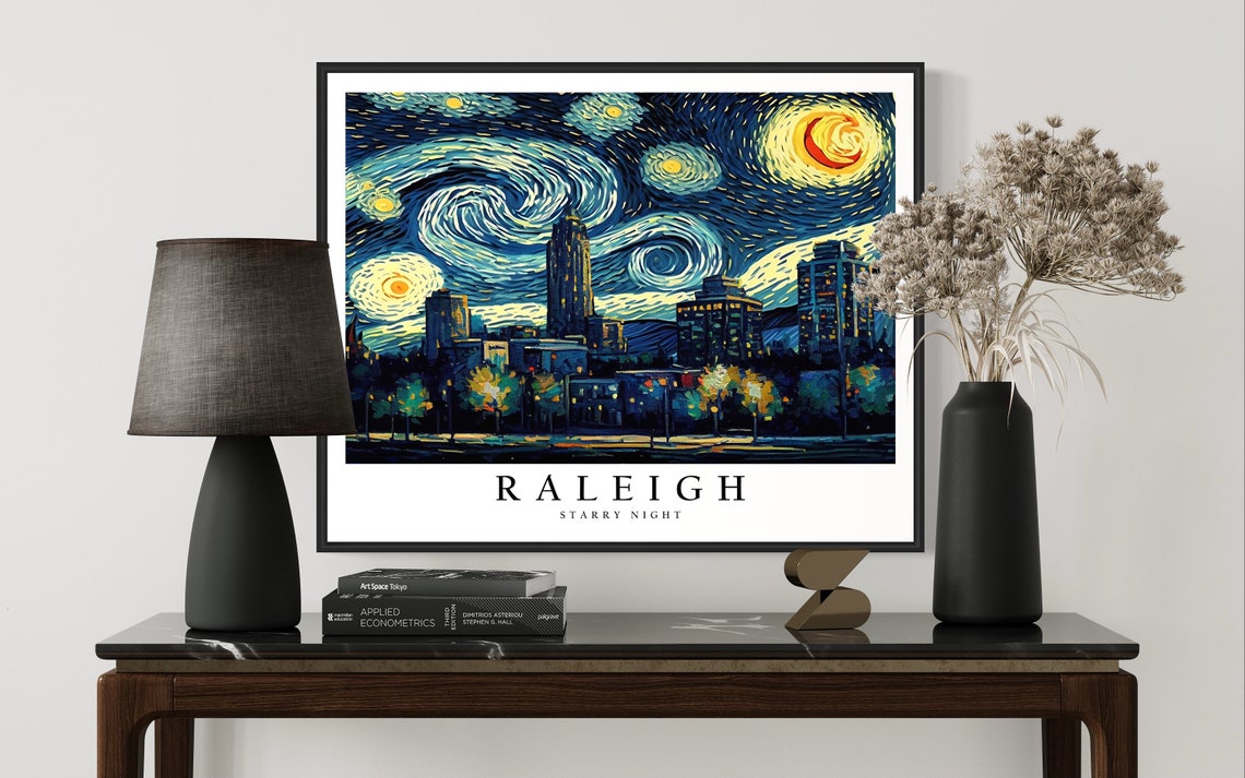 Raleigh Starry Night City Towers Under Moonlit Skyline Poster - Image 3
