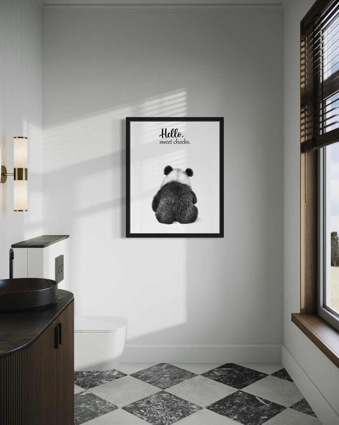 Hello Sweet Cheeks Giant Panda Sitting Bathroom Humor Poster - Image 4