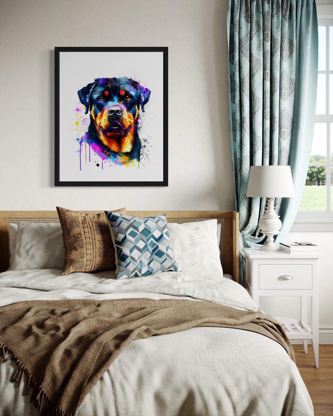Rottweiler Dog Neon Pop Art Colorful Watercolor Portrait Poster - Image 4