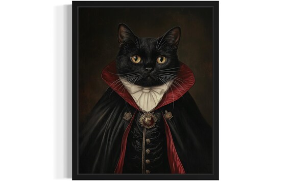 Gothic Vampire Black Cat Dracula Oil Portrait Halloween Poster
