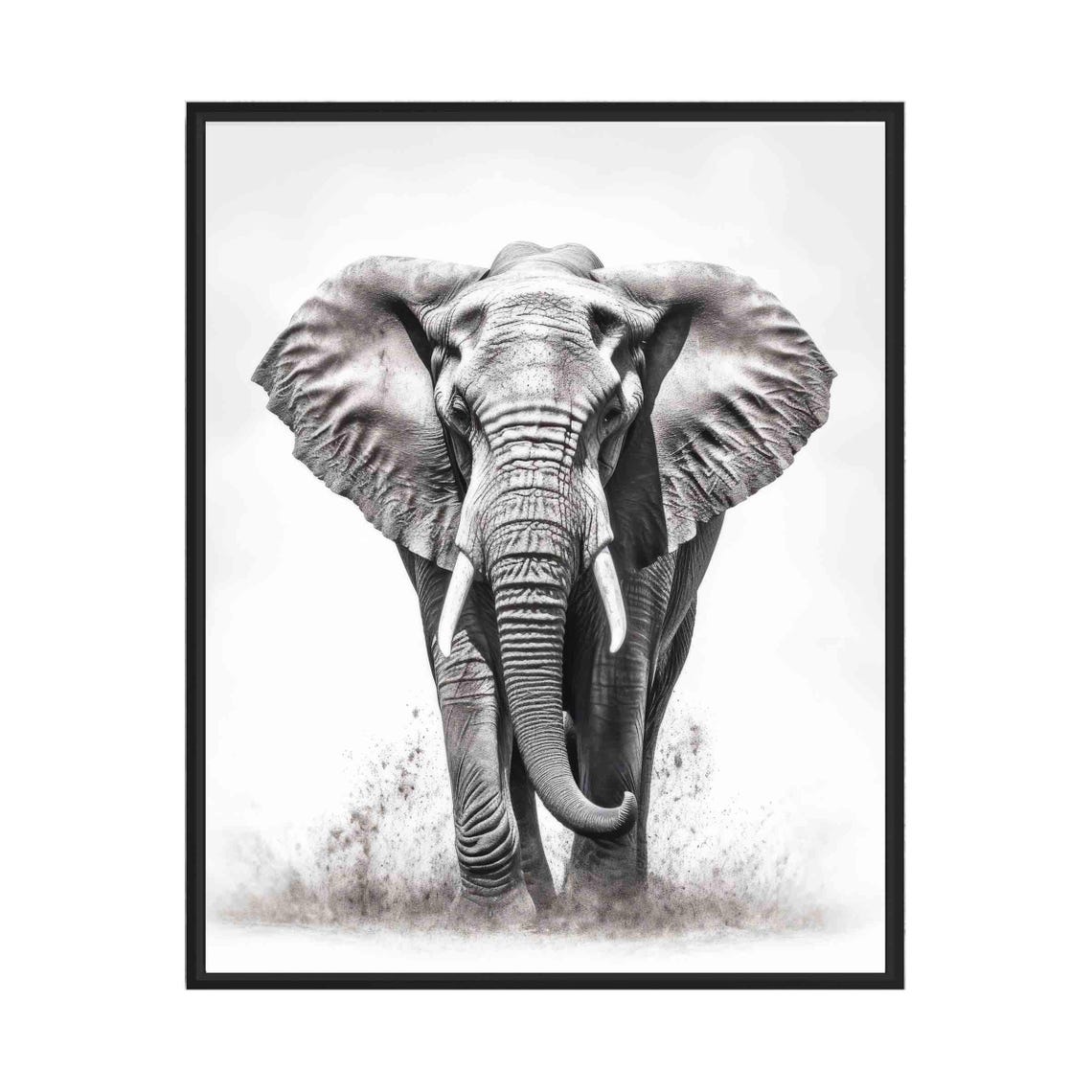Elephant Black and White Majestic Full Body Wildlife Portrait Poster