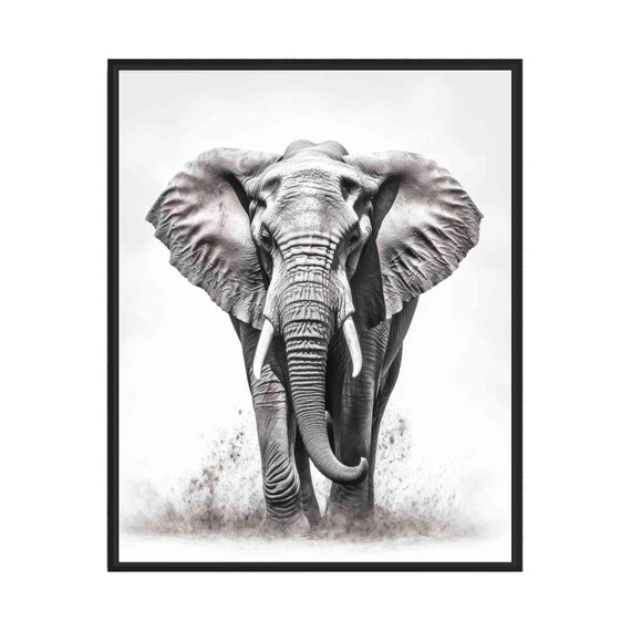 Elephant Black and White Majestic Full Body Wildlife Portrait Poster