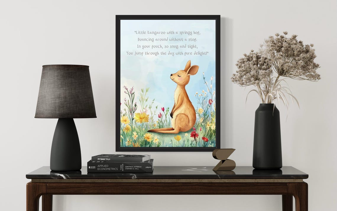 Sweet Baby Kangaroo with Its Own Hoppy Poem Nursery Wall Poster - Image 2
