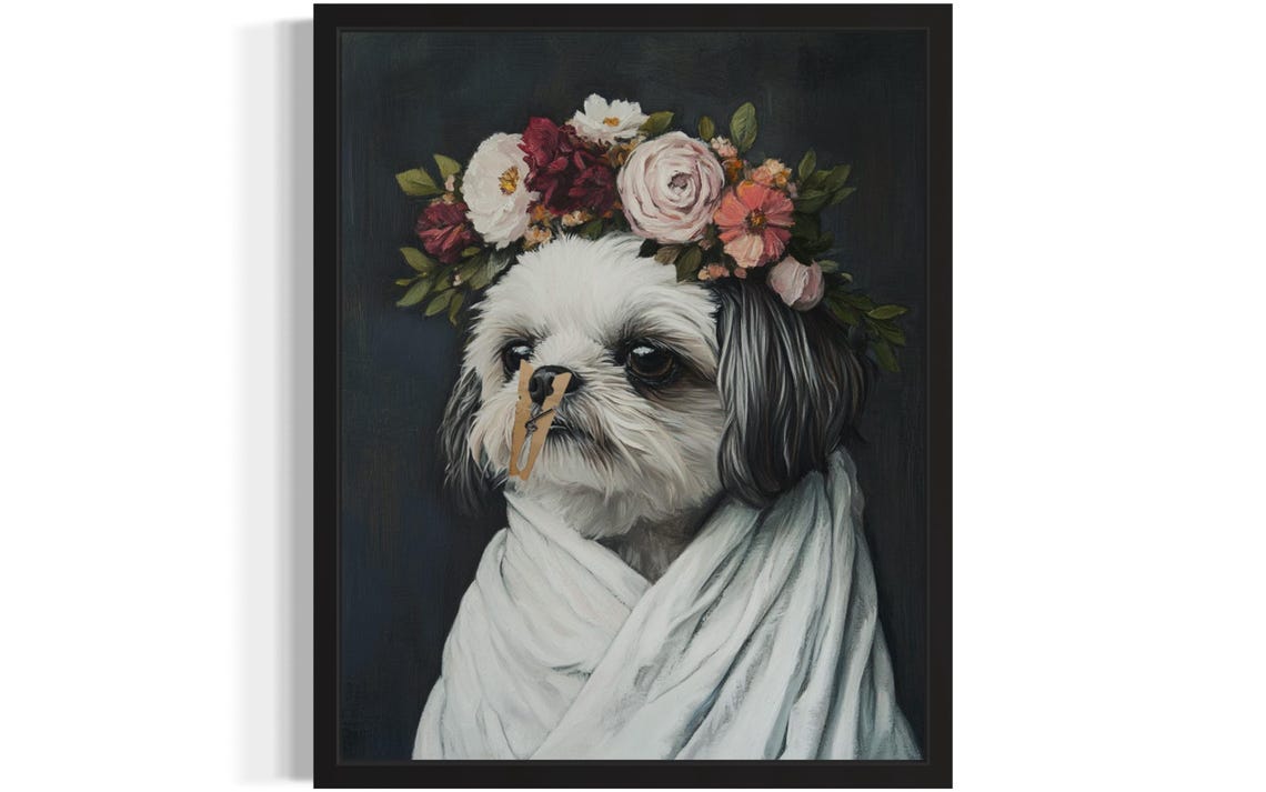 Shih Tzu Flower Crown Clothespin Funny Restroom Bathroom Poster