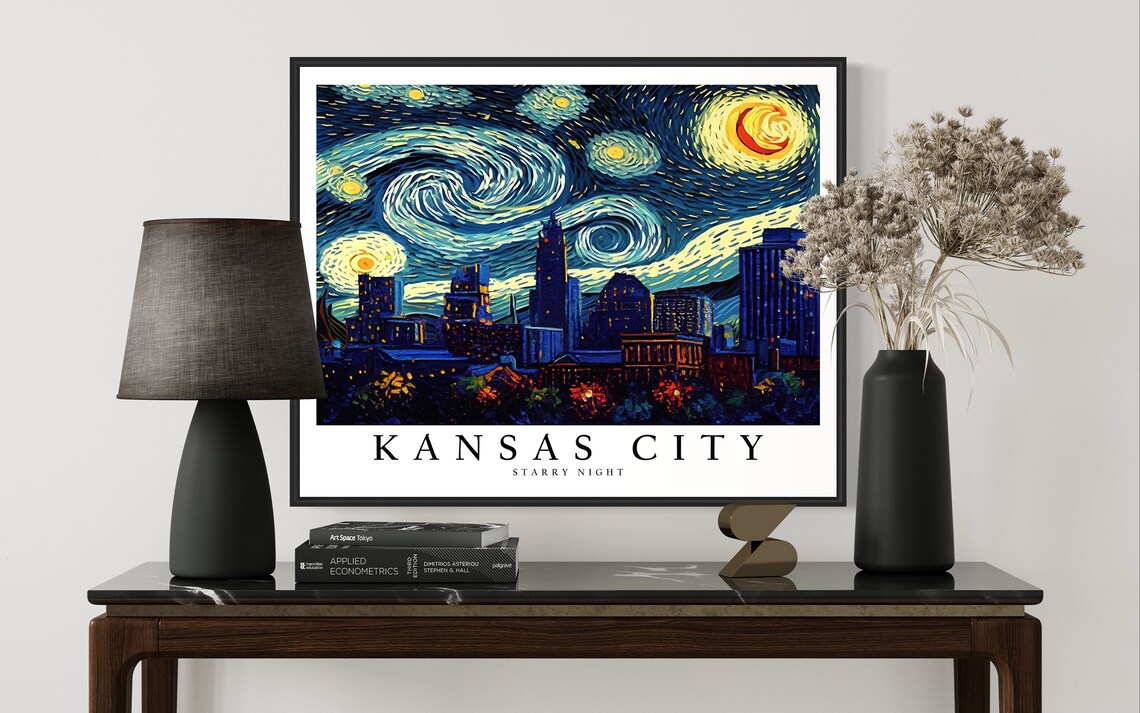 Kansas City Downtown Skyline Van Gogh Starry Night City Poster - Image 3