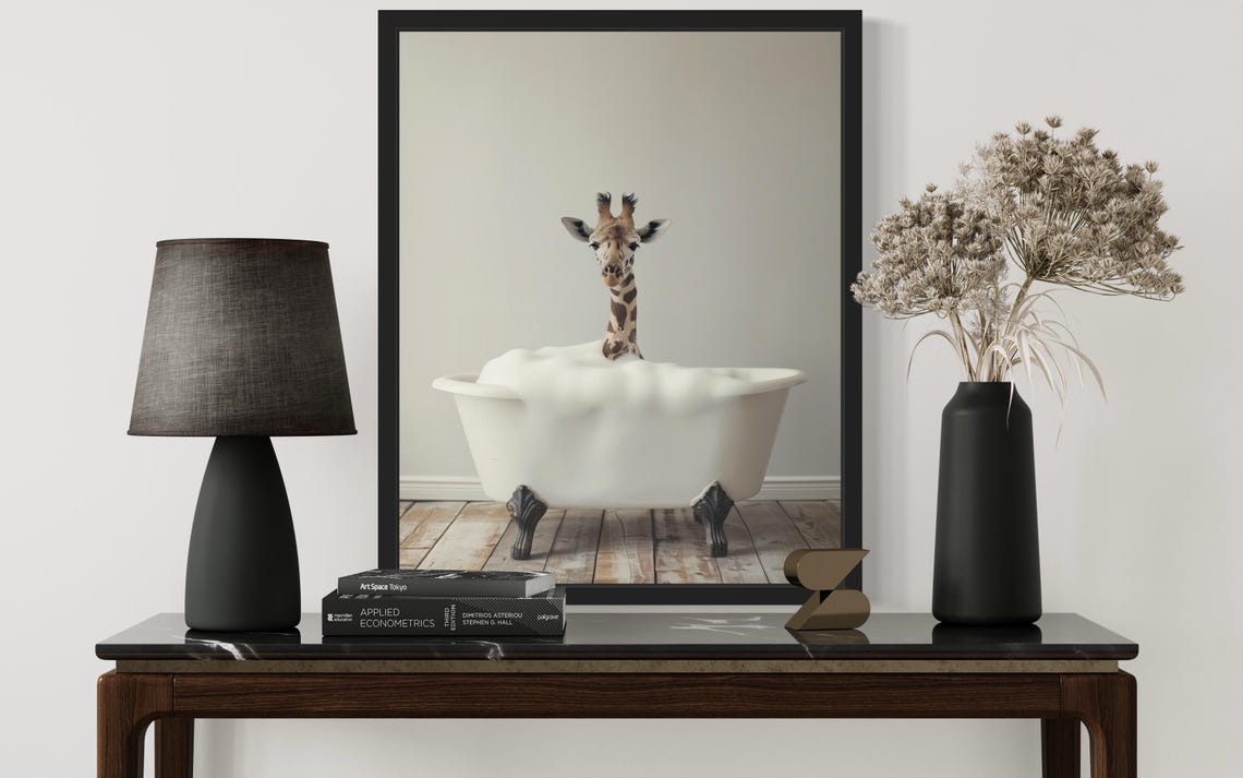 Baby Giraffe Head Rising from a White Bubble Bath Tub Photo Poster - Image 2