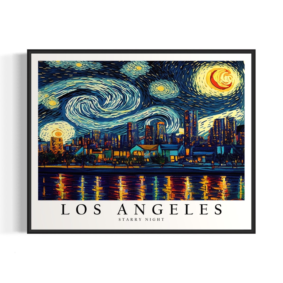 Los Angeles California Starry Night Downtown Skyline Art Poster