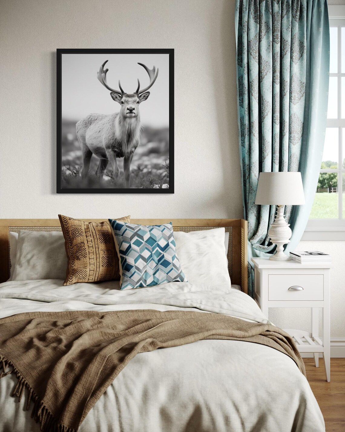 Stag with Grand Antlers Monochrome Wildlife Photography Decor Poster - Image 4