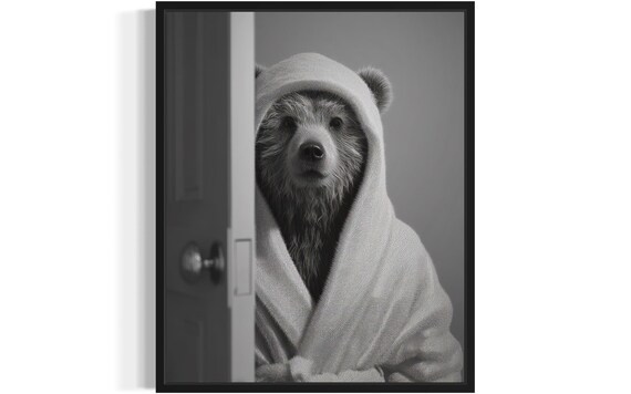 Bear Animal Restroom Poster Art Print Bathroom Wall Original Paint Artwork Decor