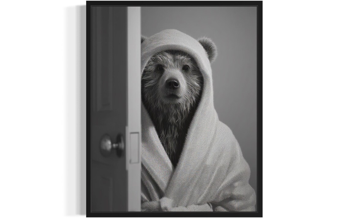 Bear Animal Restroom Poster Art Print Bathroom Wall Original Paint Artwork Decor