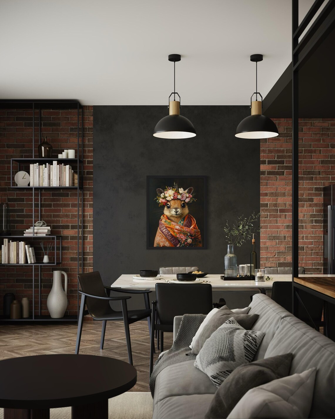 Numbat Wearing Flower Crown and Orange Kimono Fine Art Decor Poster - Image 3