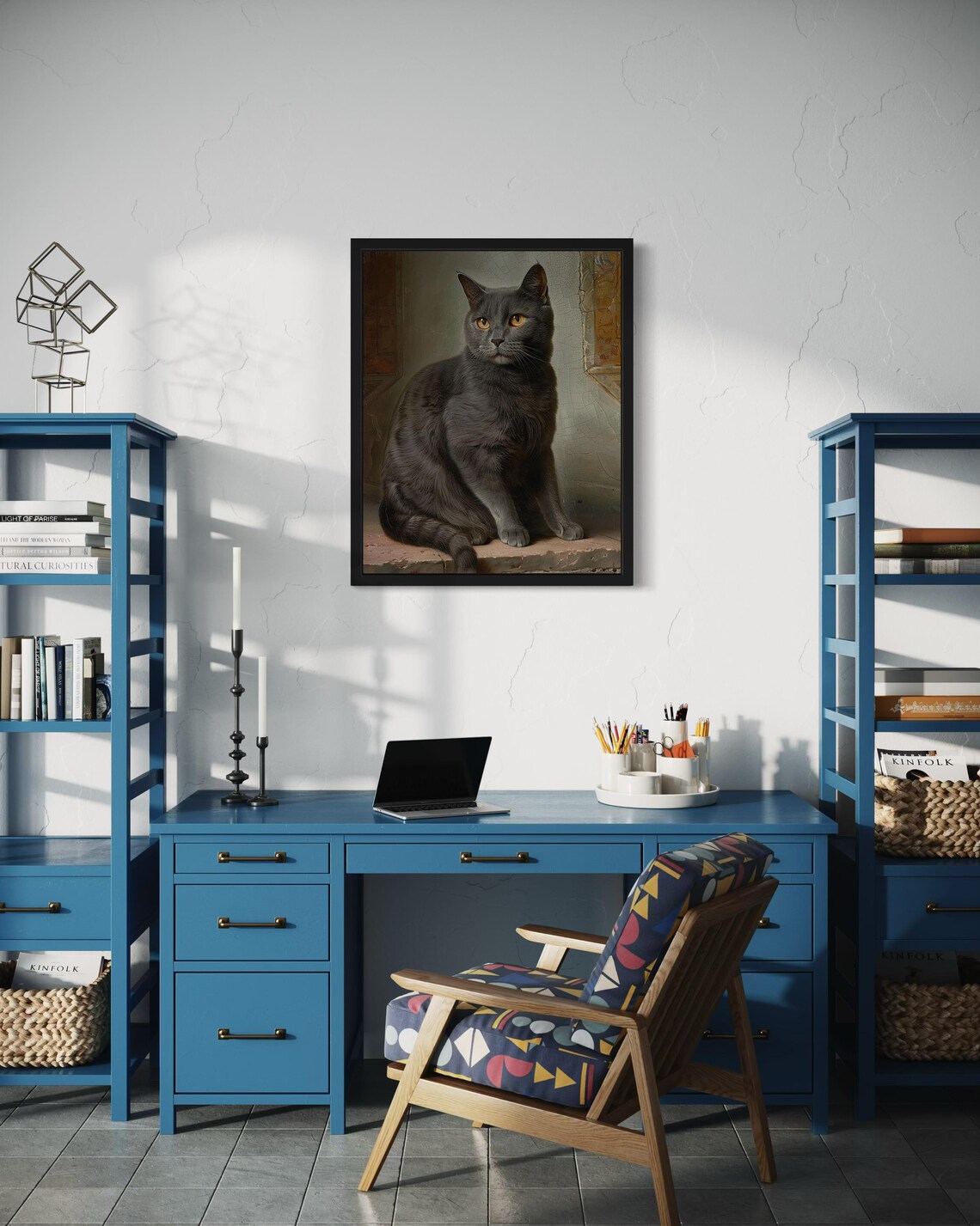 Chartreux Cat Art Print, Original Paint Artwork - Image 3