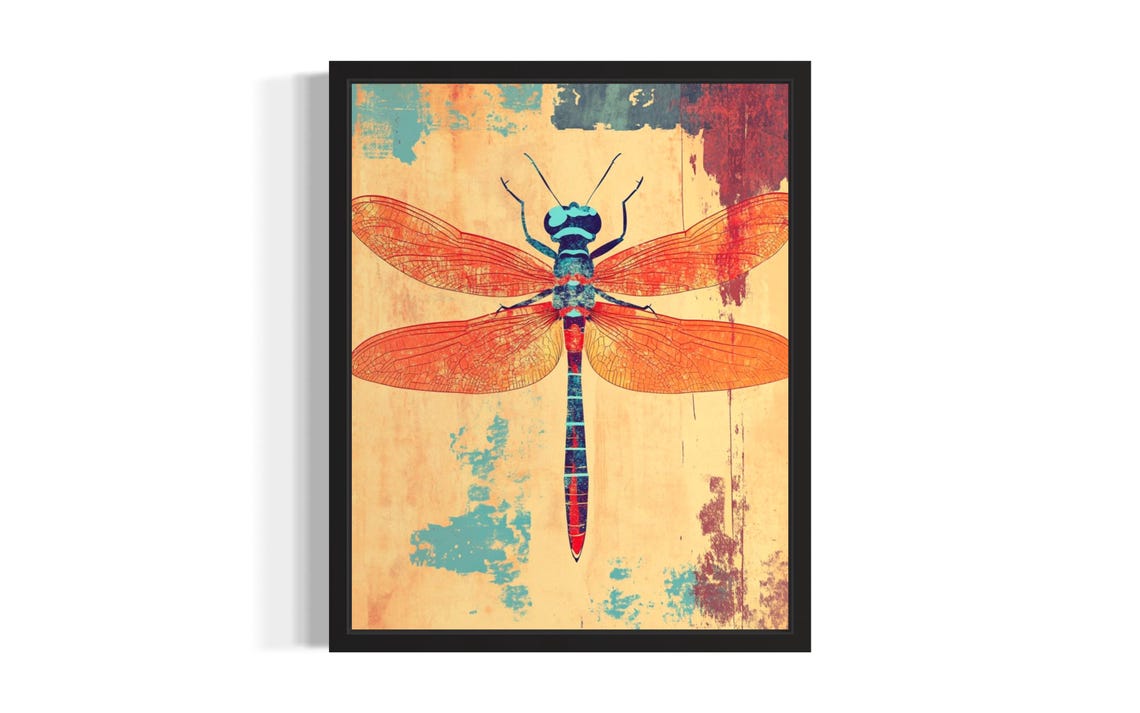 Bold Orange Dragonfly Vintage Pop Art Insect Illustration Poster