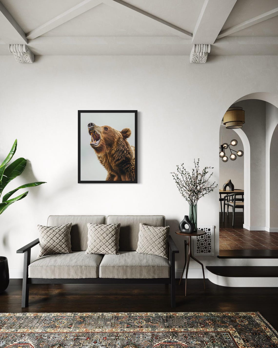 Roaring Brown Bear Head Profile Minimalist Wildlife Photo Poster - Image 4