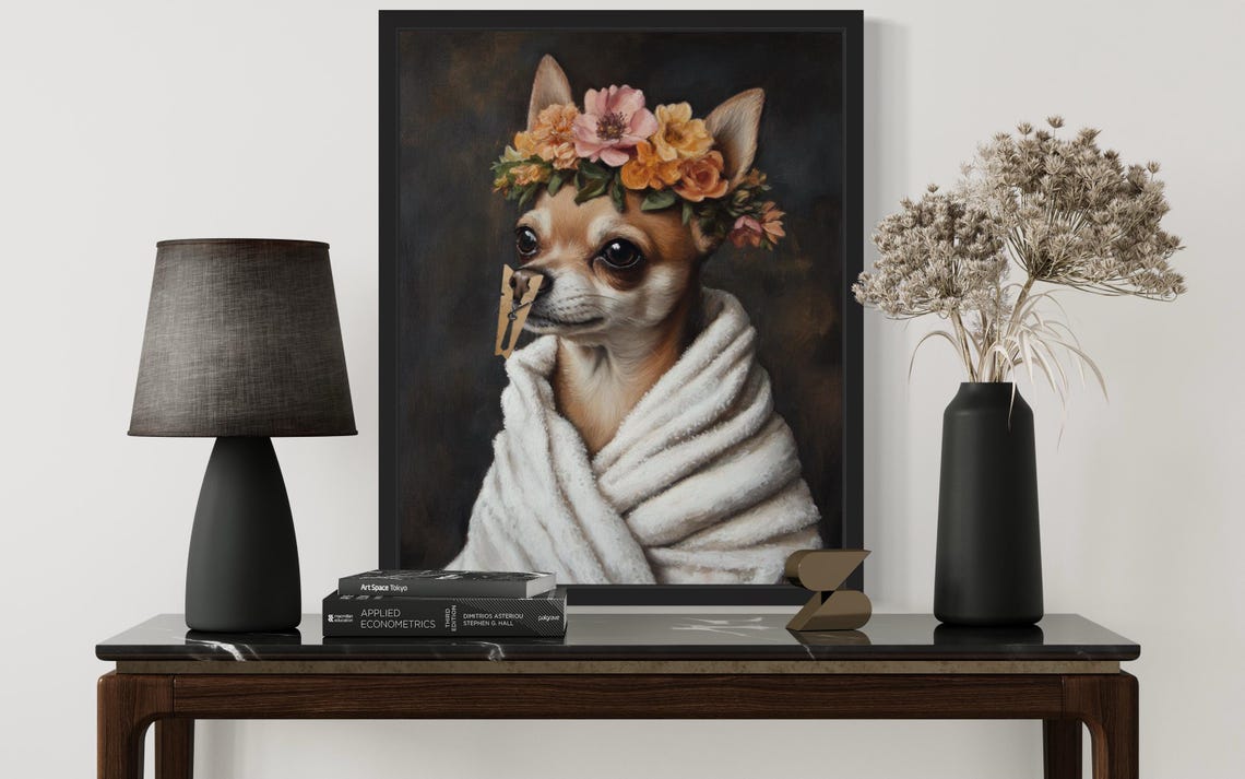 Chihuahua Flower Crown Clothespin Funny Restroom Bathroom Poster - Image 2