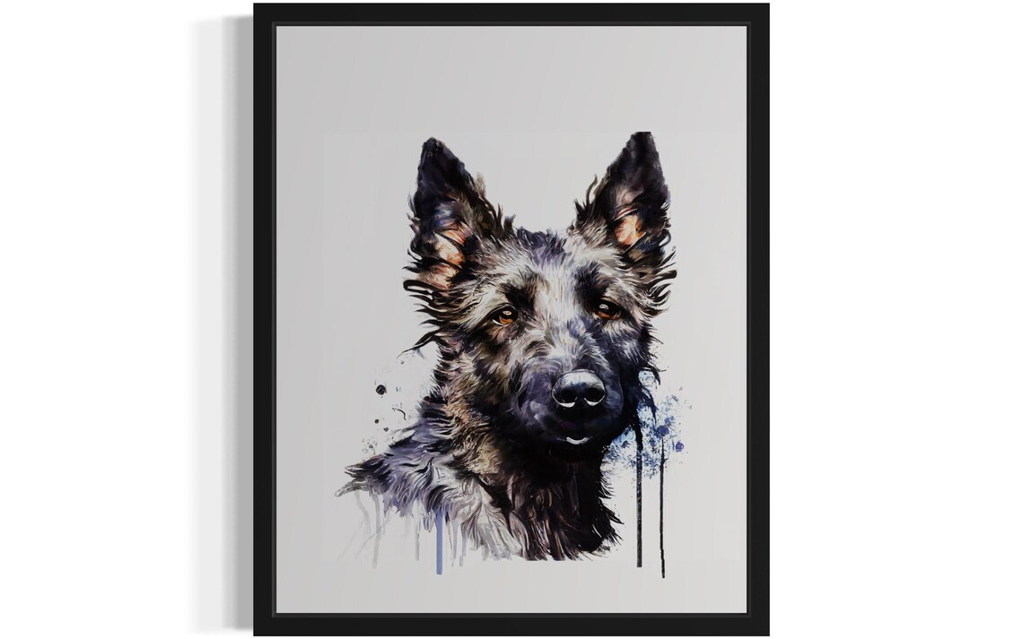 Belgian Laekenois Dog Moody Blue Watercolor Portrait Art Poster