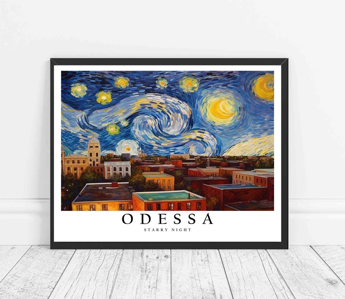 Odessa Starry Night Downtown Rooftops Warm City Night Glow Poster
