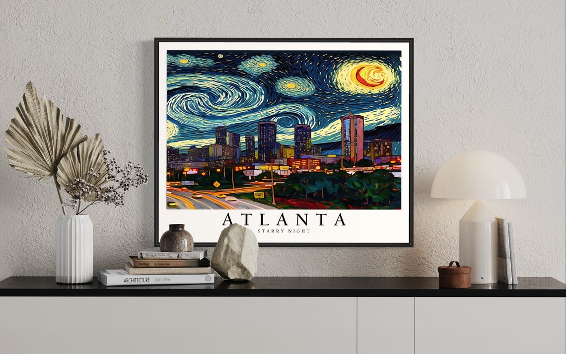 Atlanta Starry Night Downtown Skyline Night Highways Art Poster - Image 2