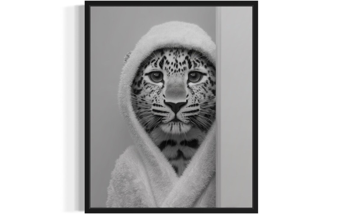 Leopard Animal Restroom Poster Art Print Bathroom Wall Original Paint Artwork Decor