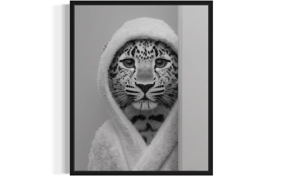 Leopard Animal Restroom Poster Art Print Bathroom Wall Original Paint Artwork Decor