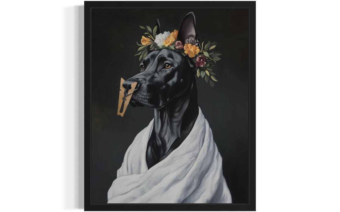 Black Great Dane Flower Crown Clothespin Funny Restroom Poster