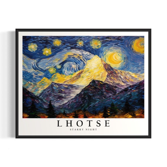 Lhotse Starry Night Art Print Van Gogh Style Poster Wall Art Original Painting Decor