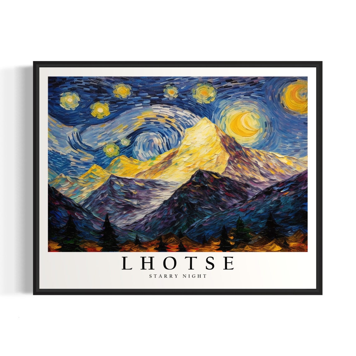 Lhotse Starry Night Golden Himalayan Summit Pines View Poster