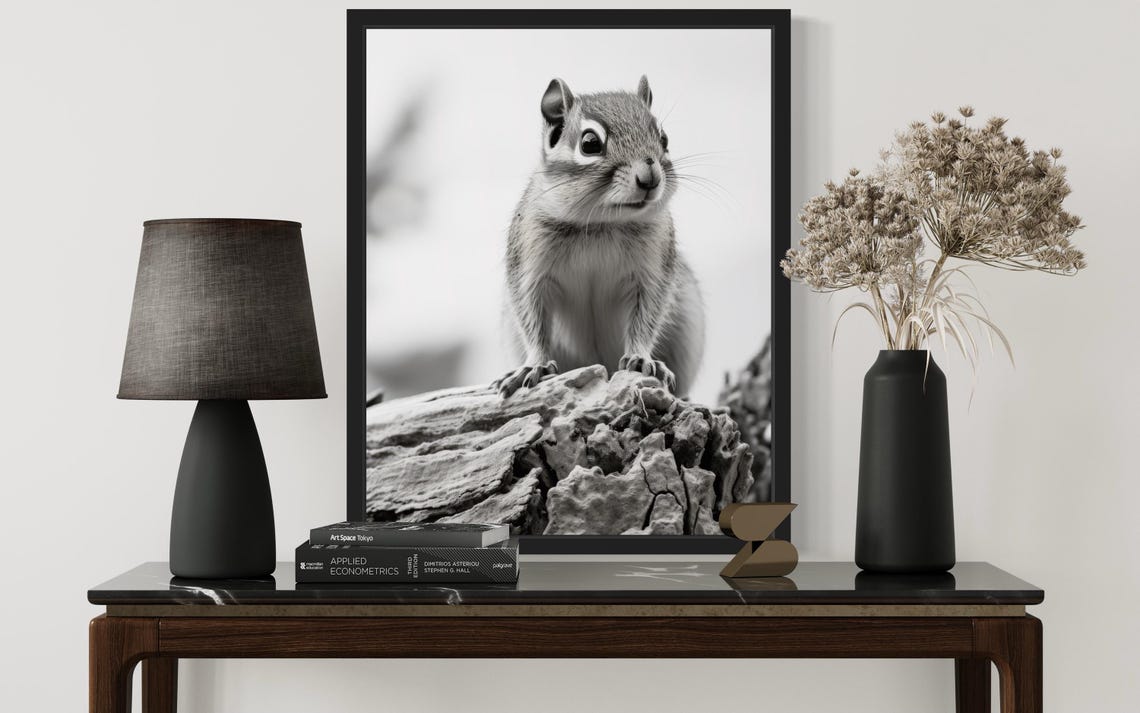 Chipmunk On Rock Close Up Black And White Photo Style Poster - Image 2
