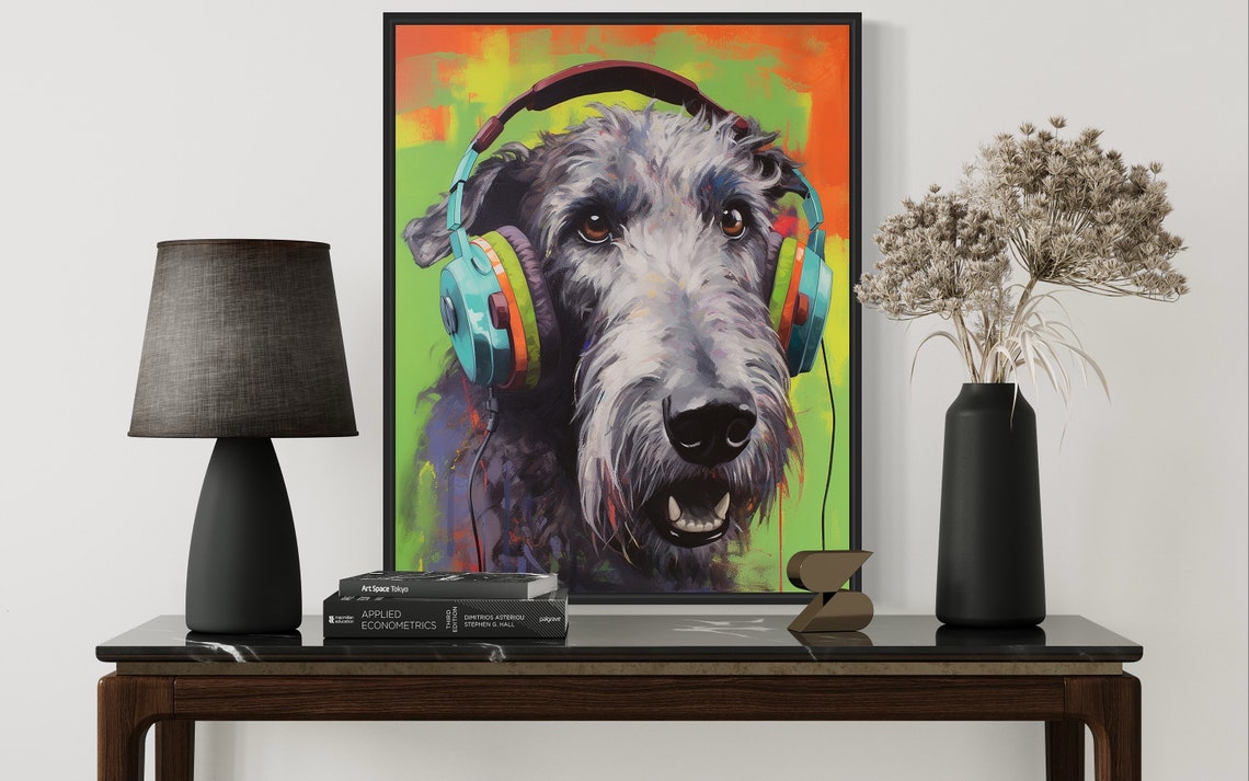 Irish Wolfhound Wearing Headphones Colorful Pop Dog Art Poster - Image 3